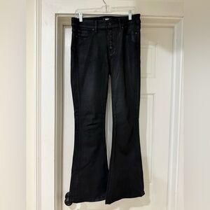 PAIGE Black High-Rise Flare Jeans with Button-Fly